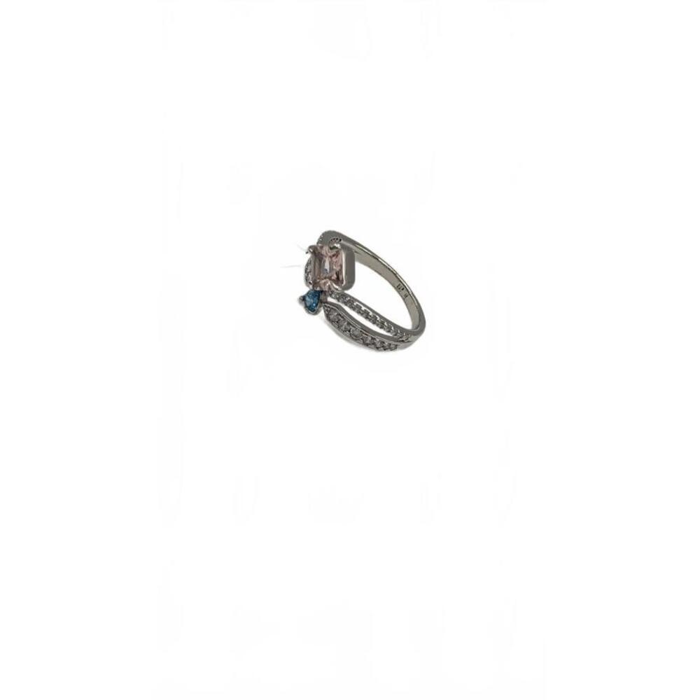 Silver Tone Ring with Pink and Blue Gemstones Size 9 - Picture 3 of 4